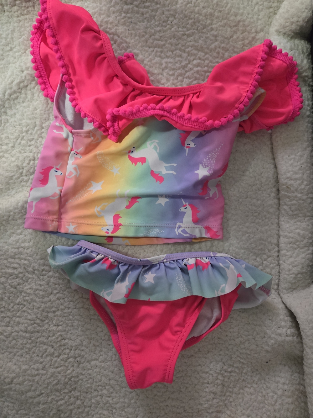 Girls' Unicorn Rainbow Pink Ruffle Bikini Set